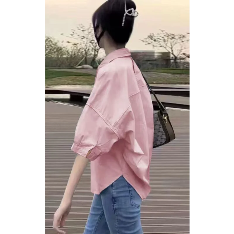 Cotton Mid-sleeve Thin Woman Blous Shir 2025 Summer New Loose Fashion Irregular Shirt Casual Vacation Top Korean Women's Clothes