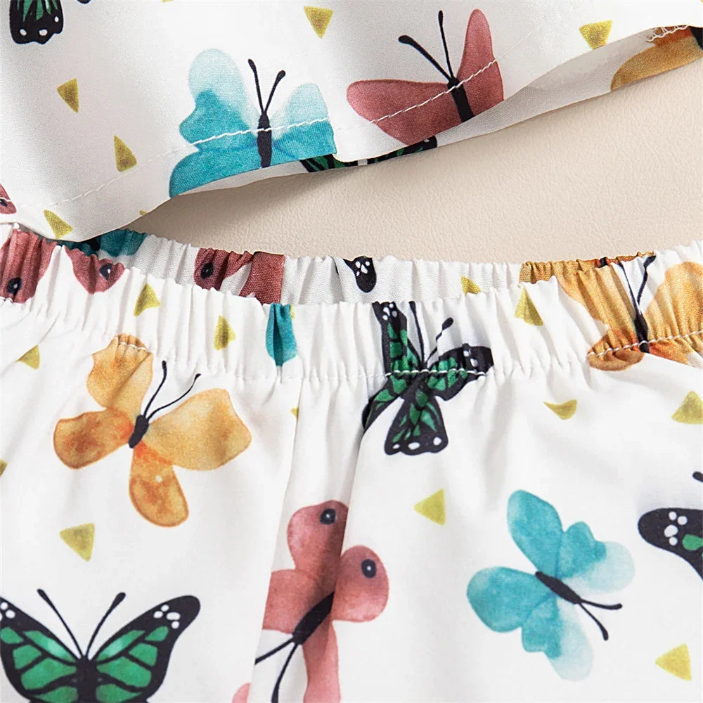 2 Pieces Summer Girl's Butterfly Sleeveless Top+shorts Baby's Sets Comfortable Baby Girl Clothes 0-2 Years Children's Cute Set