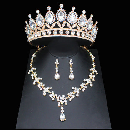 Pink Crystal Bridal Jewelry Sets For Women Girl Princess Tiara/Crown Earring Necklace Wedding Pageant Prom Jewelry Accessories