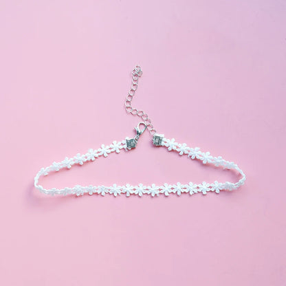 Choker Necklace For Women Elegant White Lace Velvet Stretch Strip Flower Star Pendant Short Clavicle Necklace Aesthetic Jewelry