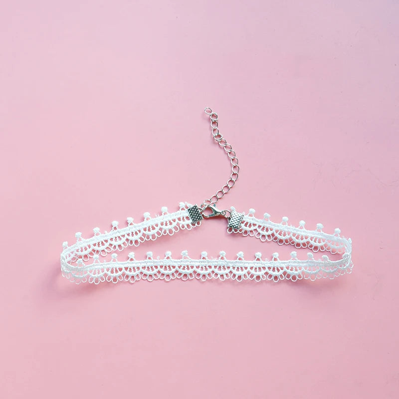 Choker Necklace For Women Elegant White Lace Velvet Stretch Strip Flower Star Pendant Short Clavicle Necklace Aesthetic Jewelry