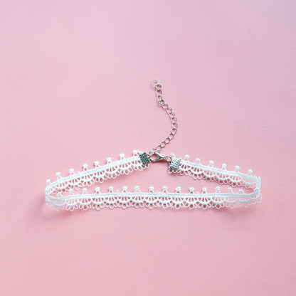 Choker Necklace For Women Elegant White Lace Velvet Stretch Strip Flower Star Pendant Short Clavicle Necklace Aesthetic Jewelry