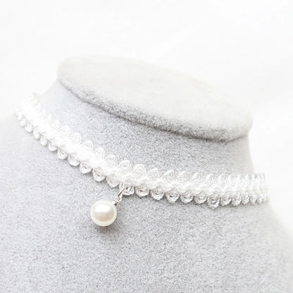 Choker Necklace For Women Elegant White Lace Velvet Stretch Strip Flower Star Pendant Short Clavicle Necklace Aesthetic Jewelry