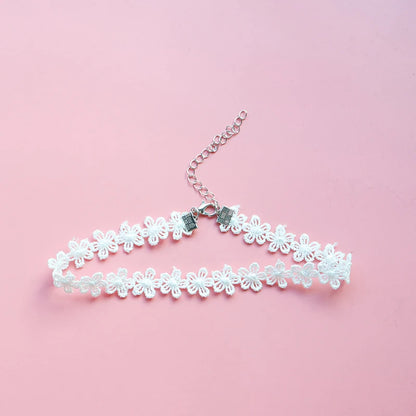 Choker Necklace For Women Elegant White Lace Velvet Stretch Strip Flower Star Pendant Short Clavicle Necklace Aesthetic Jewelry
