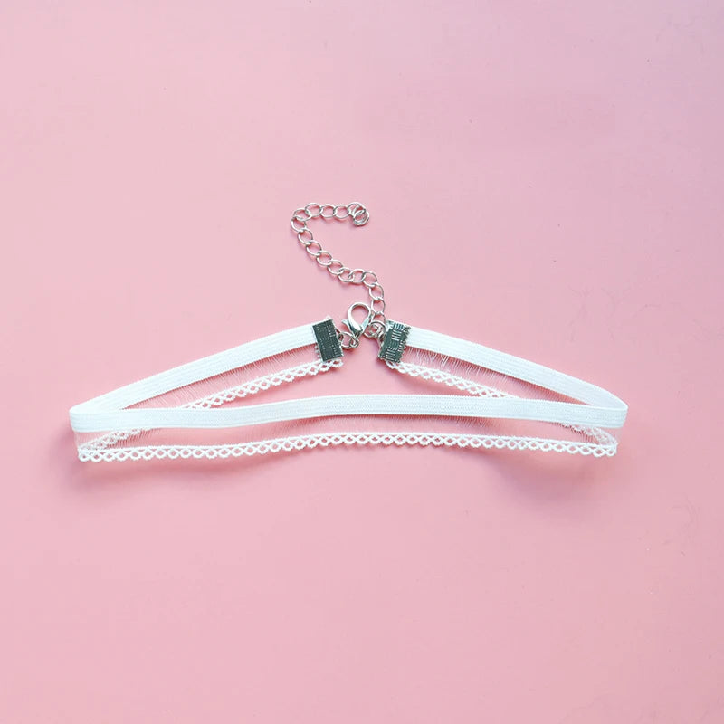 Choker Necklace For Women Elegant White Lace Velvet Stretch Strip Flower Star Pendant Short Clavicle Necklace Aesthetic Jewelry