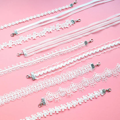 Choker Necklace For Women Elegant White Lace Velvet Stretch Strip Flower Star Pendant Short Clavicle Necklace Aesthetic Jewelry