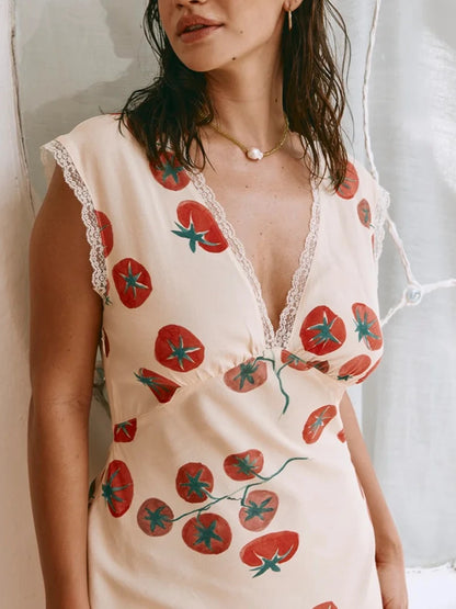 Women's Long Slim Tank Dress Summer Sleeveless Open Back Deep V Neck Floral Print Dresses Casual Elegant Long Dress