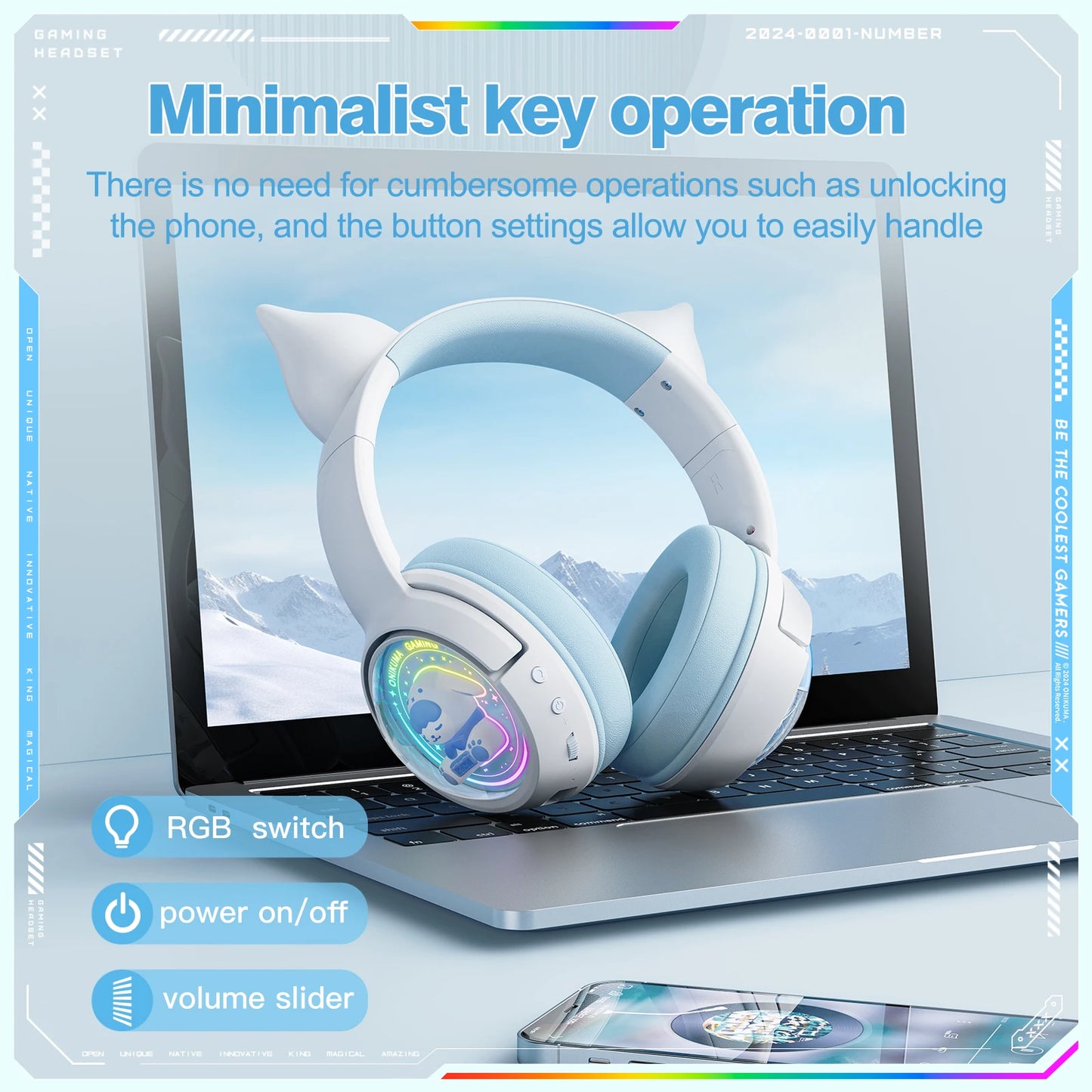 ONIKUMA B5 Wireless Gaming Headphone With RGB Lighting HD Mic Headsets Stereo Gamer Computer Earphones Gaming Headset For PC PS5