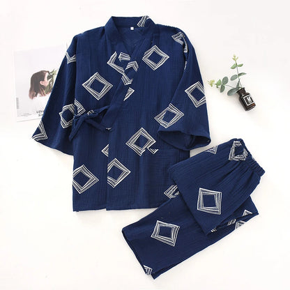 New Japanese-style Kimono Two-piece Couple Pajamas Cotton Gauze Sleepwear Woman Summer Homewear  Loose Thin Robes Nightgown