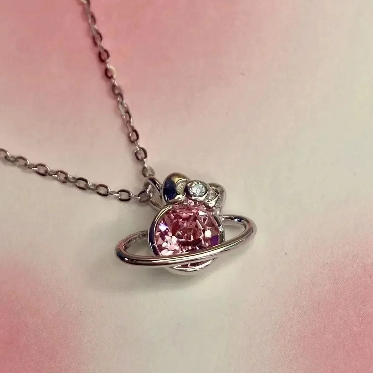 Sanrio Hello Kitty Necklace Anime Character Pink Peach Heart Crystal Cat Push-Pull Bracelet Pendant Couple Decoration Girl Gift