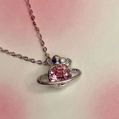 Sanrio Hello Kitty Necklace Anime Character Pink Peach Heart Crystal Cat Push-Pull Bracelet Pendant Couple Decoration Girl Gift