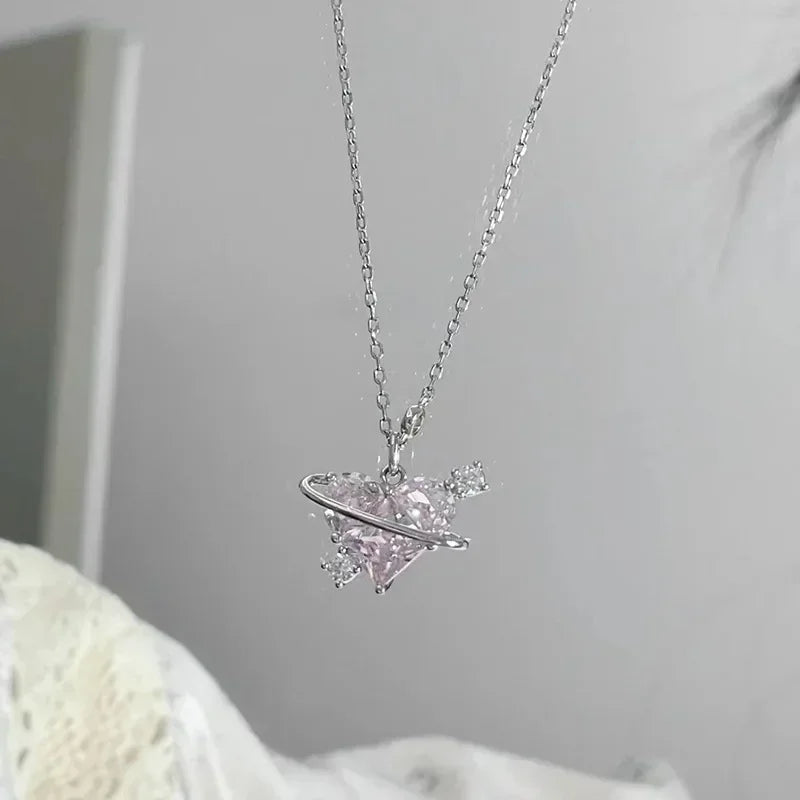 Sanrio Hello Kitty Necklace Anime Character Pink Peach Heart Crystal Cat Push-Pull Bracelet Pendant Couple Decoration Girl Gift