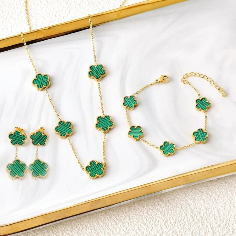 New Trend Five Leaf Flower Stainless Steel Jewelry Set Bracelet Necklace Earrings Classic for Woman Party Luxury Jewelry Clover
