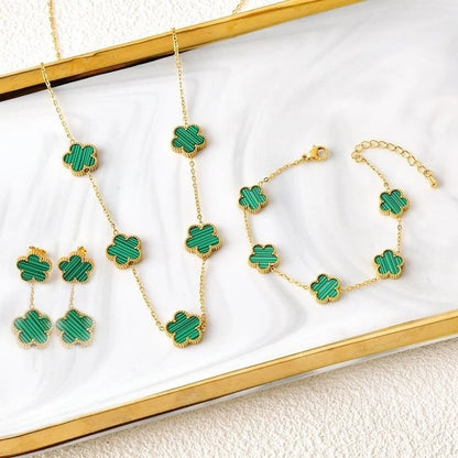 New Trend Five Leaf Flower Stainless Steel Jewelry Set Bracelet Necklace Earrings Classic for Woman Party Luxury Jewelry Clover