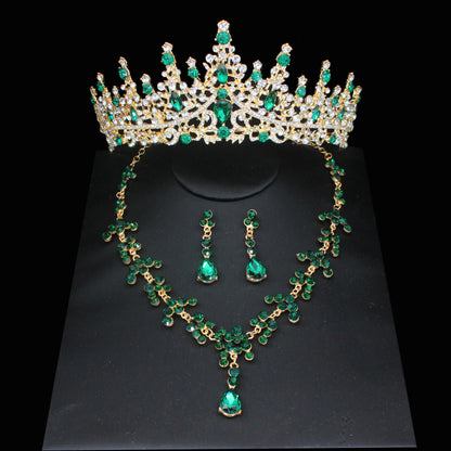 Pink Crystal Bridal Jewelry Sets For Women Girl Princess Tiara/Crown Earring Necklace Wedding Pageant Prom Jewelry Accessories