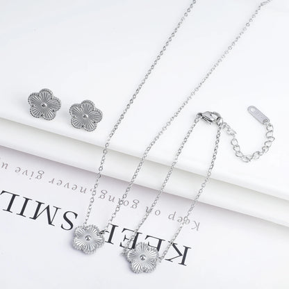 New Trend Five Leaf Flower Stainless Steel Jewelry Set Bracelet Necklace Earrings Classic for Woman Party Luxury Jewelry Clover