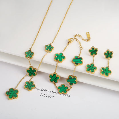 Stainless Steel Hot Sale Five Leaf Flower Gold Color Clover Jewelry Set Bracelet Necklace Earrings High Quality Luxury  Jewelry