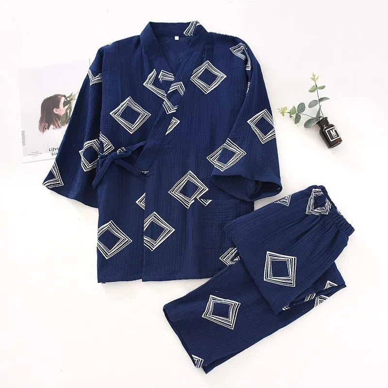 New Japanese-style Kimono Two-piece Couple Pajamas Cotton Gauze Sleepwear Woman Summer Homewear  Loose Thin Robes Nightgown