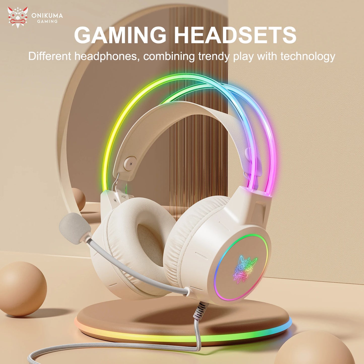 Onikuma Gaming Headset with Flexible HD Microphone, Gamer Headset, RGB Headphone, 3.5mm for PC, PS4, Xbox, PS5 Switch, Computer