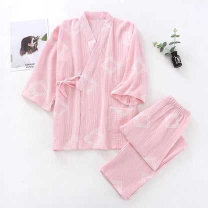 New Japanese-style Kimono Two-piece Couple Pajamas Cotton Gauze Sleepwear Woman Summer Homewear  Loose Thin Robes Nightgown
