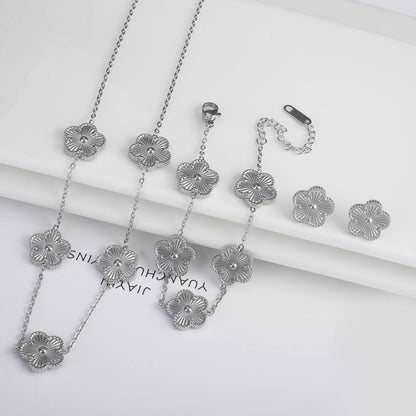 New Trend Five Leaf Flower Stainless Steel Jewelry Set Bracelet Necklace Earrings Classic for Woman Party Luxury Jewelry Clover