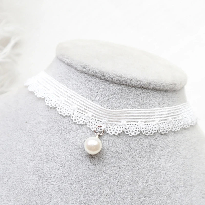 Choker Necklace For Women Elegant White Lace Velvet Stretch Strip Flower Star Pendant Short Clavicle Necklace Aesthetic Jewelry