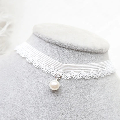 Choker Necklace For Women Elegant White Lace Velvet Stretch Strip Flower Star Pendant Short Clavicle Necklace Aesthetic Jewelry