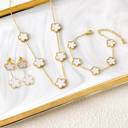 New Trend Five Leaf Flower Stainless Steel Jewelry Set Bracelet Necklace Earrings Classic for Woman Party Luxury Jewelry Clover