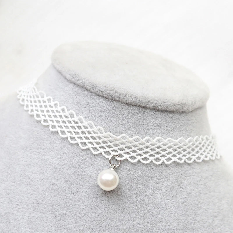 Choker Necklace For Women Elegant White Lace Velvet Stretch Strip Flower Star Pendant Short Clavicle Necklace Aesthetic Jewelry