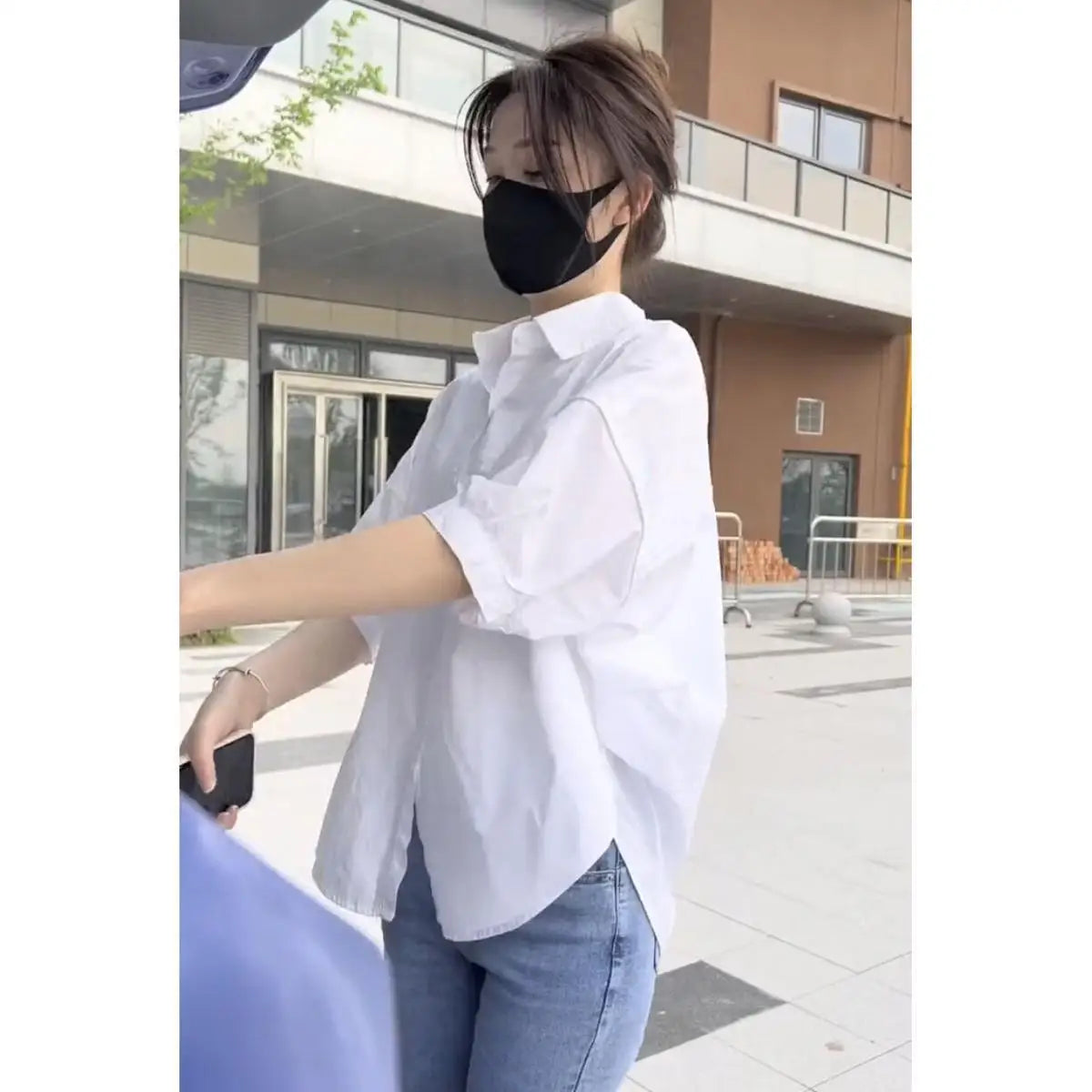 Cotton Mid-sleeve Thin Woman Blous Shir 2025 Summer New Loose Fashion Irregular Shirt Casual Vacation Top Korean Women's Clothes