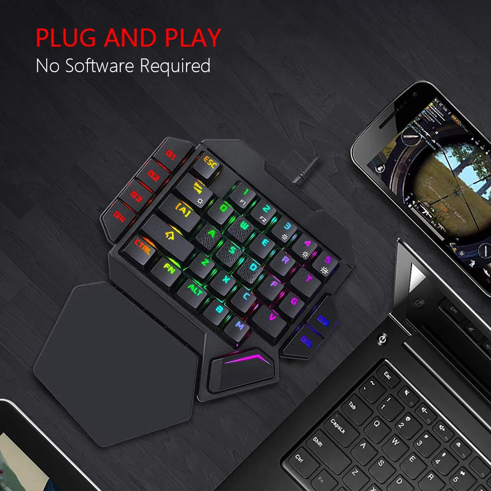 Mini One-Handed Mechanical Gaming Keyboard K50 RGB Backlit Portable Mini Gaming Keypad Game Controller for PC PS4 Xbox Gamer