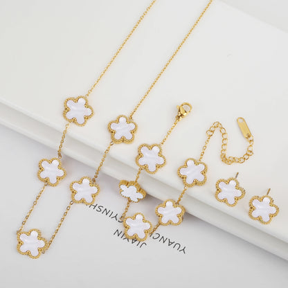 New Trend Five Leaf Flower Stainless Steel Jewelry Set Bracelet Necklace Earrings Classic for Woman Party Luxury Jewelry Clover