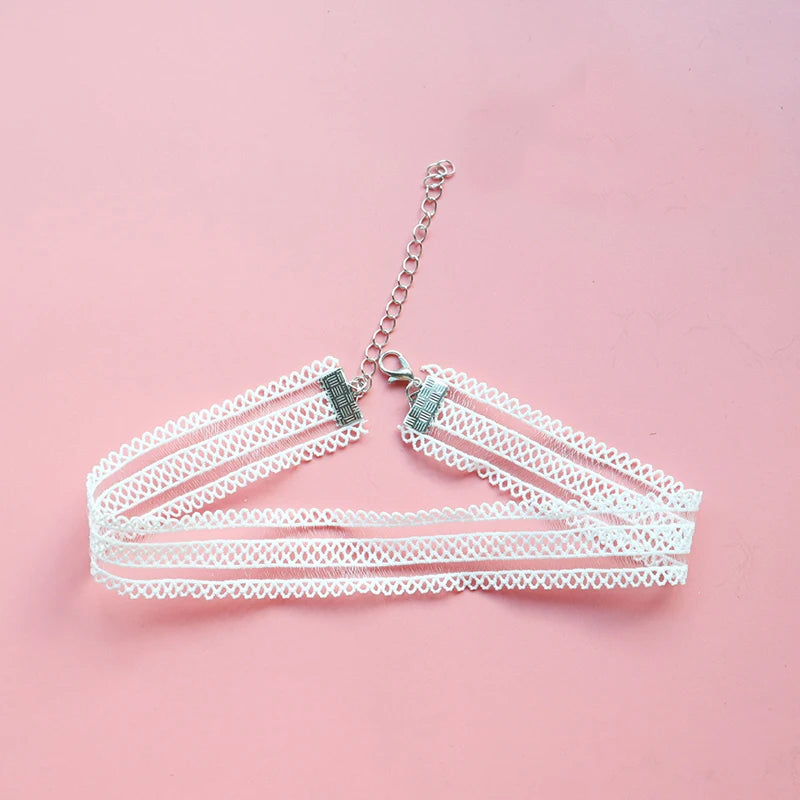 Choker Necklace For Women Elegant White Lace Velvet Stretch Strip Flower Star Pendant Short Clavicle Necklace Aesthetic Jewelry