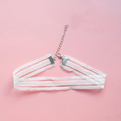 Choker Necklace For Women Elegant White Lace Velvet Stretch Strip Flower Star Pendant Short Clavicle Necklace Aesthetic Jewelry