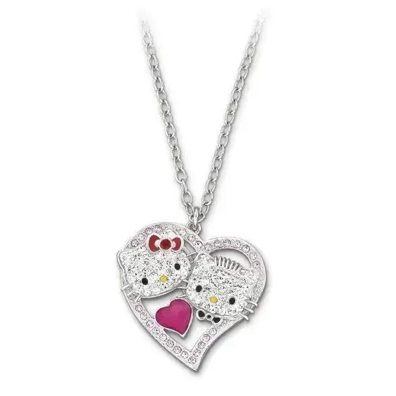 Sanrio Hello Kitty Necklace Anime Character Pink Peach Heart Crystal Cat Push-Pull Bracelet Pendant Couple Decoration Girl Gift
