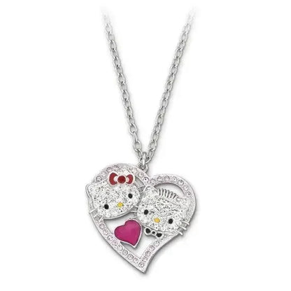 Sanrio Hello Kitty Necklace Anime Character Pink Peach Heart Crystal Cat Push-Pull Bracelet Pendant Couple Decoration Girl Gift