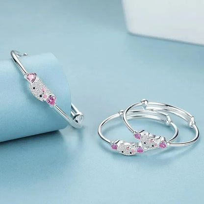 Sanrio Hello Kitty Necklace Anime Character Pink Peach Heart Crystal Cat Push-Pull Bracelet Pendant Couple Decoration Girl Gift