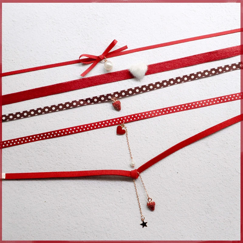 Fashion Lace Necklace For Women Adjustable Elegant Snowfake Strawberry Pendant Velvet Choker Necklace Collar Party Jewelry Gift