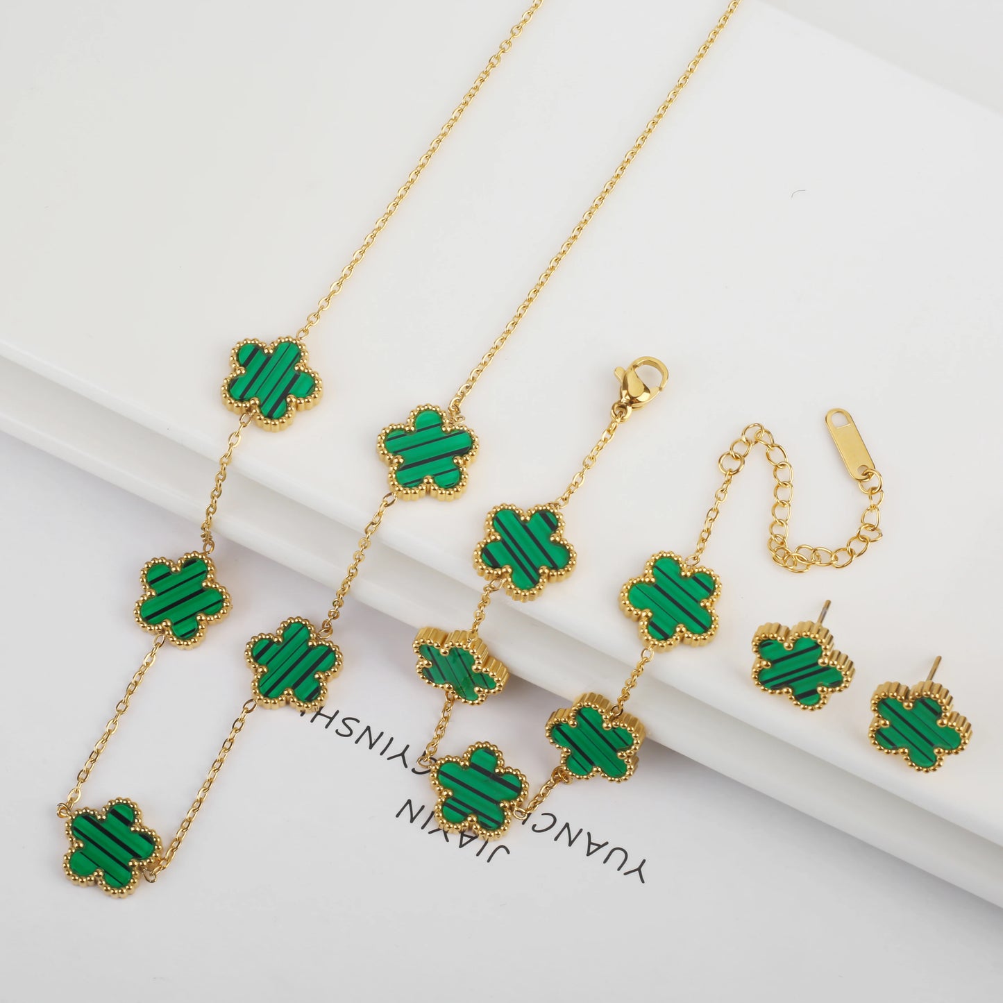 New Trend Five Leaf Flower Stainless Steel Jewelry Set Bracelet Necklace Earrings Classic for Woman Party Luxury Jewelry Clover