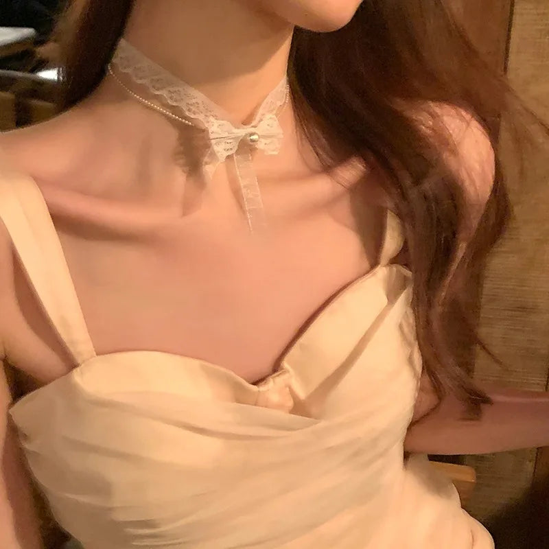 Choker Necklace For Women Elegant White Lace Velvet Stretch Strip Flower Star Pendant Short Clavicle Necklace Aesthetic Jewelry