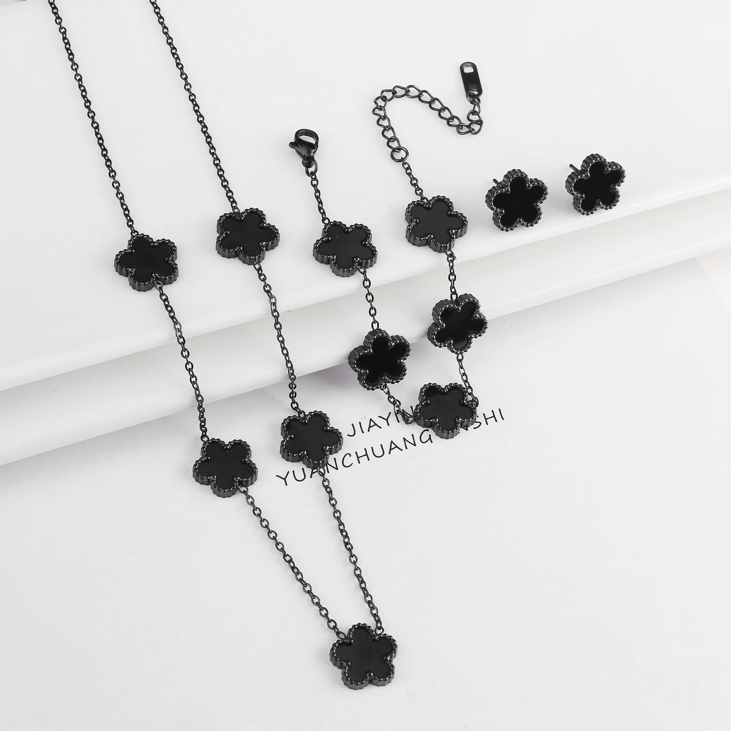 New Trend Five Leaf Flower Stainless Steel Jewelry Set Bracelet Necklace Earrings Classic for Woman Party Luxury Jewelry Clover