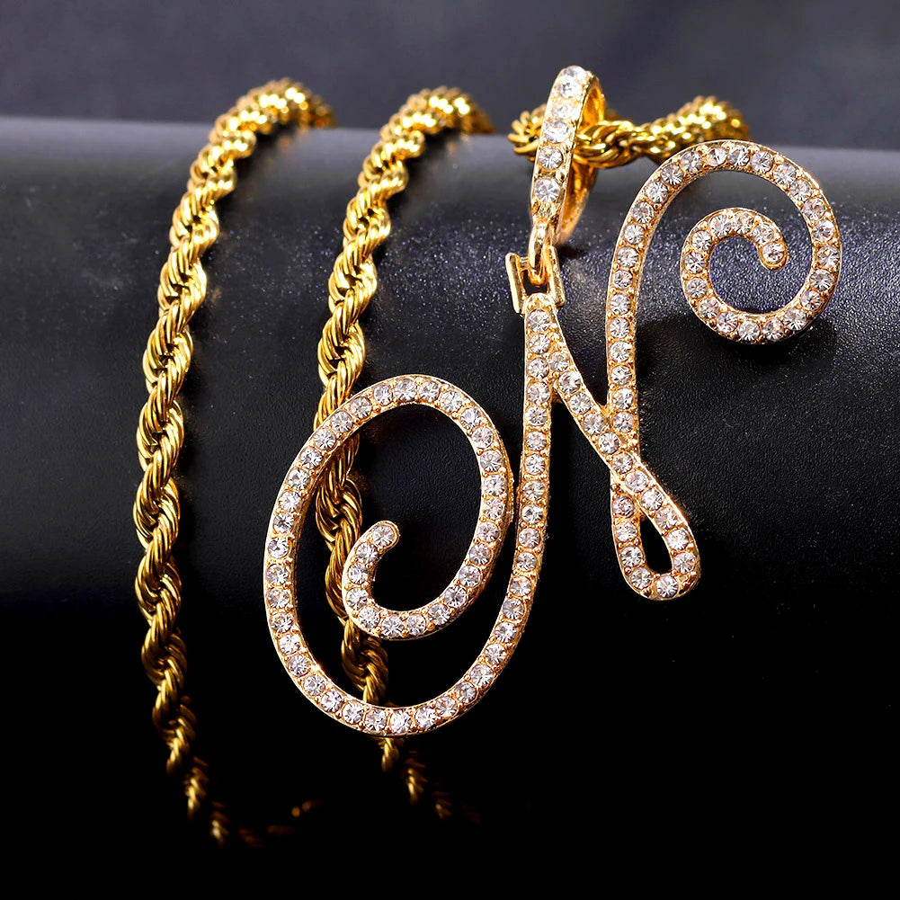 Stainless Steel Rope Chain with CZ Letter Necklace for Women Personalized Initial Pendant Necklaces Fashion Jewelry Gift