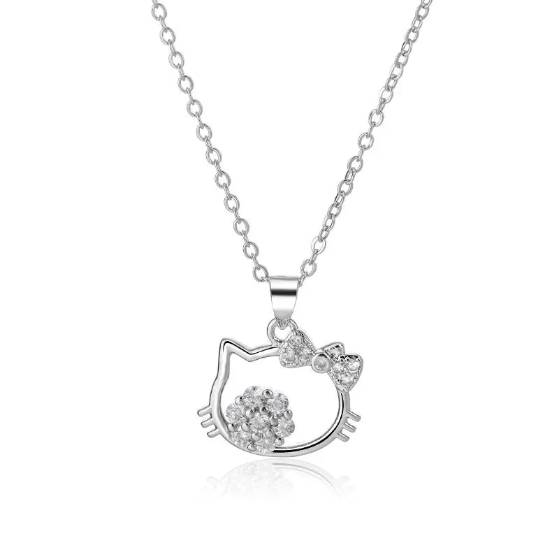 Sanrio Hello Kitty Necklace Anime Character Pink Peach Heart Crystal Cat Push-Pull Bracelet Pendant Couple Decoration Girl Gift