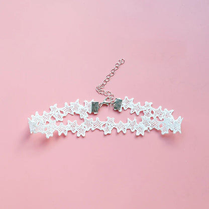 Choker Necklace For Women Elegant White Lace Velvet Stretch Strip Flower Star Pendant Short Clavicle Necklace Aesthetic Jewelry