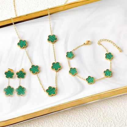 New Trend Five Leaf Flower Stainless Steel Jewelry Set Bracelet Necklace Earrings Classic for Woman Party Luxury Jewelry Clover