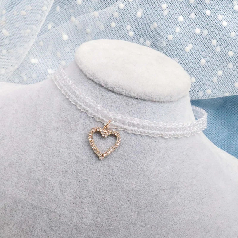 Choker Necklace For Women Elegant White Lace Velvet Stretch Strip Flower Star Pendant Short Clavicle Necklace Aesthetic Jewelry