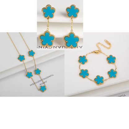 New Trend Five Leaf Flower Stainless Steel Jewelry Set Bracelet Necklace Earrings Classic for Woman Party Luxury Jewelry Clover