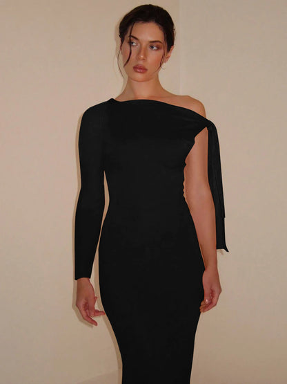 Hawthaw Women 2024 Spring Autumn Long Sleeve Party Club Evening Bodycon Basic Black Long Dress Wholesale Items For Business