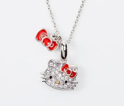 Sanrio Hello Kitty Necklace Anime Character Pink Peach Heart Crystal Cat Push-Pull Bracelet Pendant Couple Decoration Girl Gift
