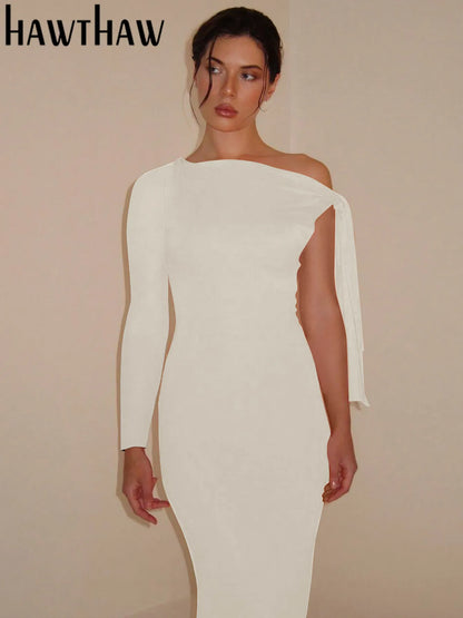 Hawthaw Women 2024 Spring Autumn Long Sleeve Party Club Evening Bodycon Basic Black Long Dress Wholesale Items For Business